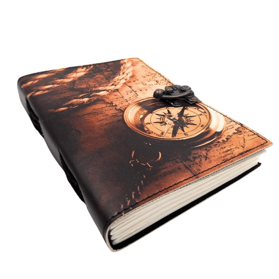 Notizbuch Leder Kompass Retro Vintage 200 Seiten – Geschenk für Reisende - AH10A