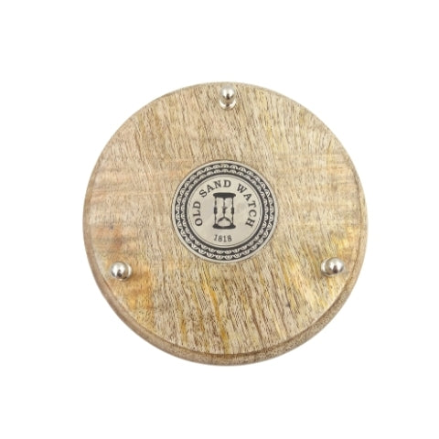 Messing-Holz-Sanduhr 10 min mit Gravur - elegantes Geschenk in Schwarz, Höhe 25 cm, gefertigt aus Metall, Glas und Mangoholz