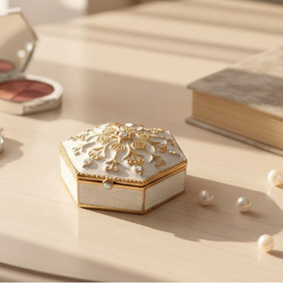 Reich verziertes kleines Geschenk-Metallkästchen mit Kristallen - B0035-08WH