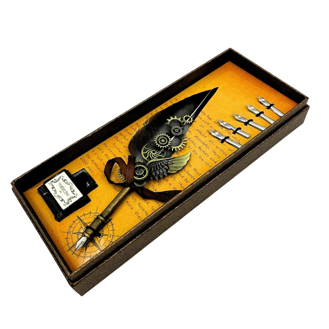 Retro-Kalligrafie-Set mit Vintage-Gänsefeder 6 Federspitzen Tinte Geschenk – EE5