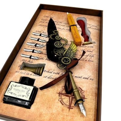 Premium-Kalligrafie-Set Gänsefeder - 6 Schreibfedern Siegel Federhalter - EE16