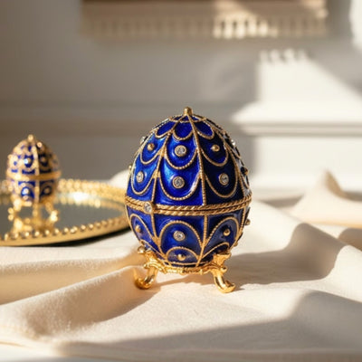 Exklusive kleine Metallschatulle mit Kristallen - Fabergé-Ei - B0748-17 BL