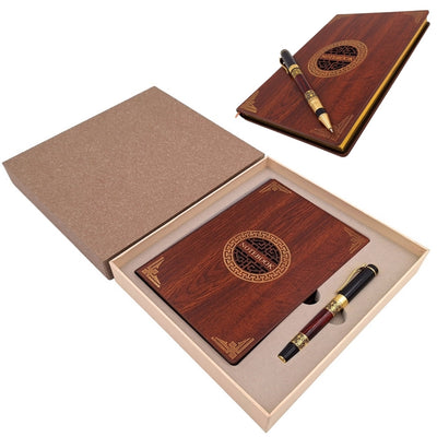 Exklusives Premium-Geschenkset Notizbuch A5 aus Holz + Kugelschreiber – EE2