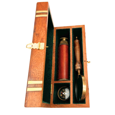 Exklusives Retro-Geschenkset – Fernrohr, Kompass und Lupe - NC102369