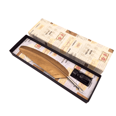 Kalligrafie-Set - goldene Gänsefeder mit Schreibfeder + Tinte – 7262