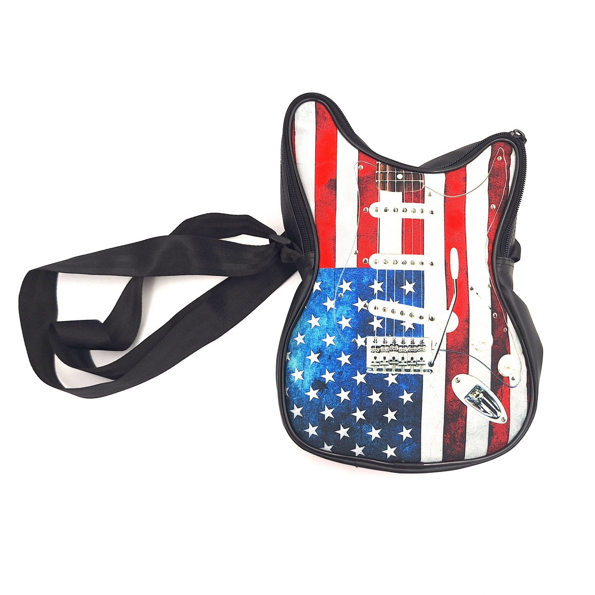 Umhängetasche in Gitarrenform – amerikanische Flagge – Geschenk für einen Musiker
