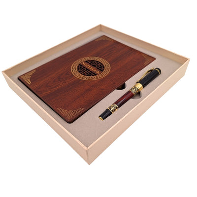 Exklusives Premium-Geschenkset Notizbuch A5 aus Holz + Kugelschreiber – EE2