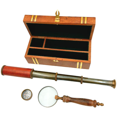 Exklusives Retro-Geschenkset – Fernrohr, Kompass und Lupe - NC102369
