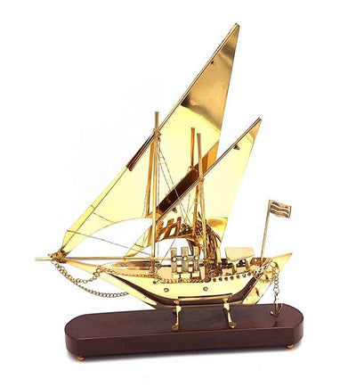 Messingschiff auf Holzsockel 43cm - N-4453