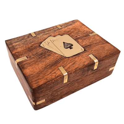 Kartenspiel in Holzbox mit Messingverzierungen - CS-005