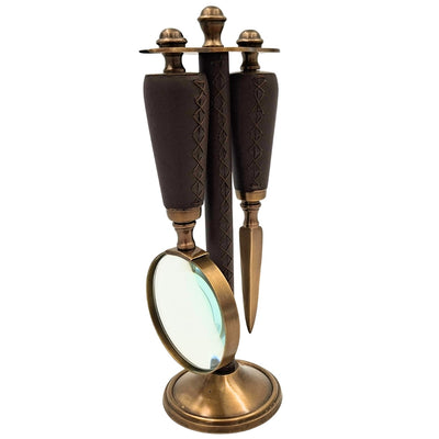 Elegantes Schreibtischset aus Messing und Leder