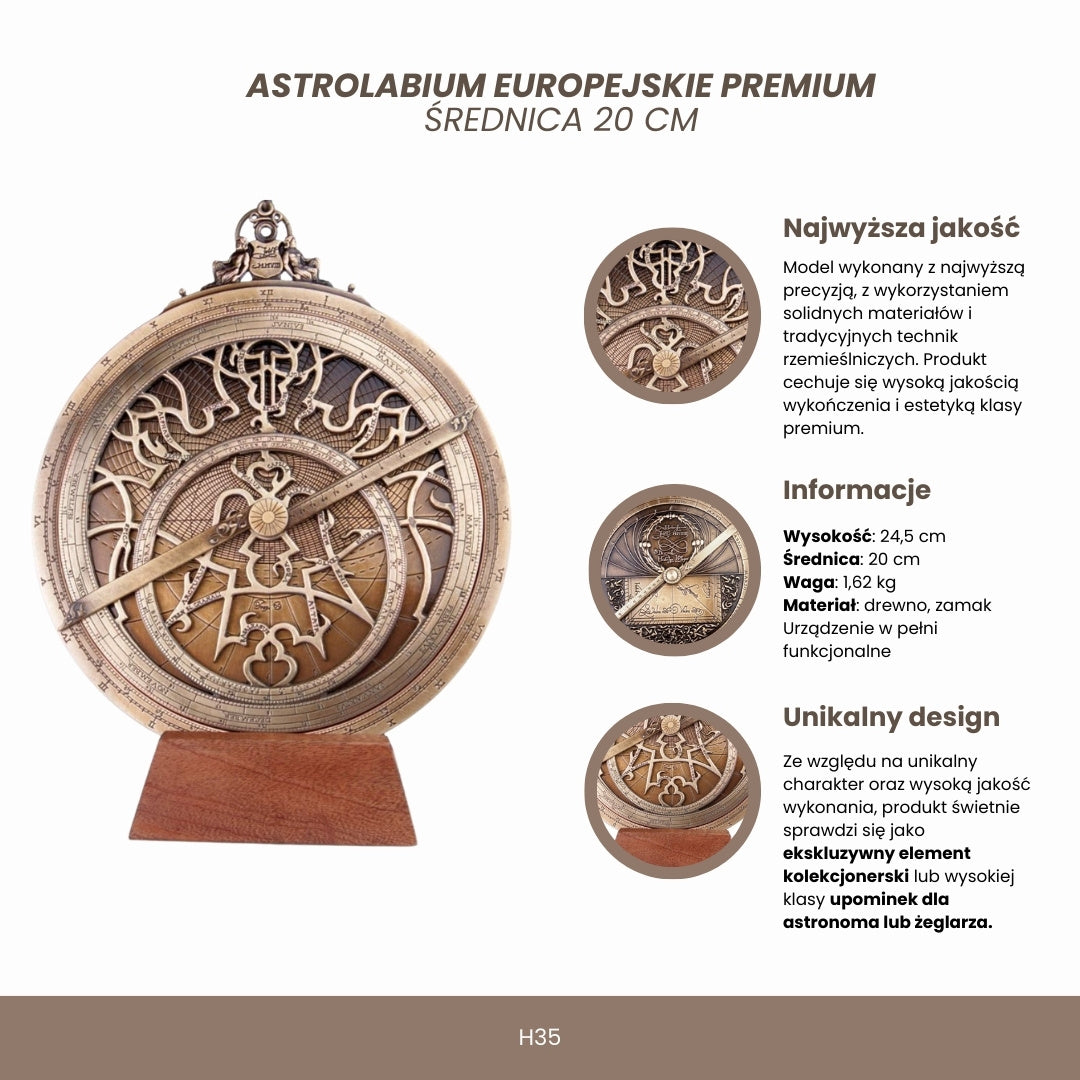 Großes europäisches Astrolabium - Durchmesser 20 cm - Premium-Geschenk für Astronomen oder Segler - H35