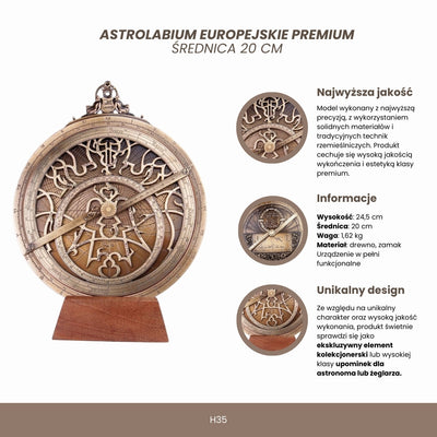 Großes europäisches Astrolabium - Durchmesser 20 cm - Premium-Geschenk für Astronomen oder Segler - H35
