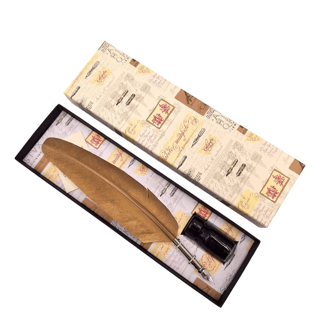 Kalligrafie-Set - goldene Gänsefeder mit Schreibfeder + Tinte – 7262