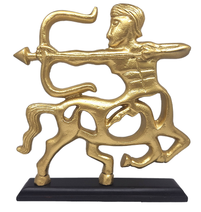 Goldene Dekofigur - Schütze - Holzsockel - SAG2