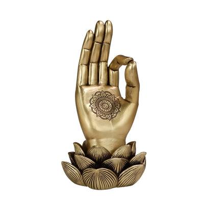 Goldene Figur Buddha-Hand Mudra OM - Yoga Lotusblume - 43724