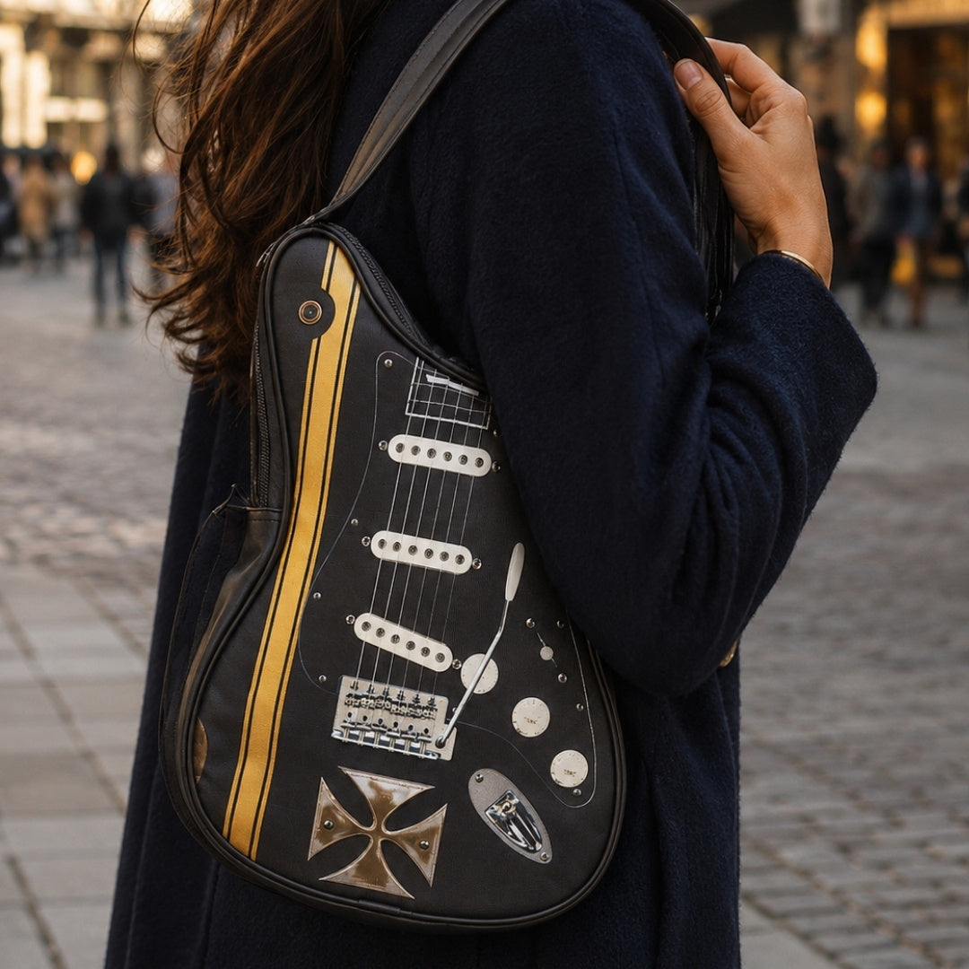 Umhängetasche in Gitarrenform mit Malteserkreuz – Geschenk für einen Gitarristen - RBG-005