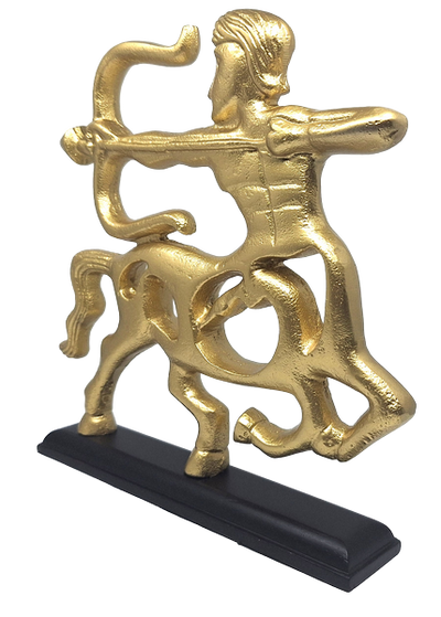 Goldene Dekofigur - Schütze - Holzsockel - SAG2