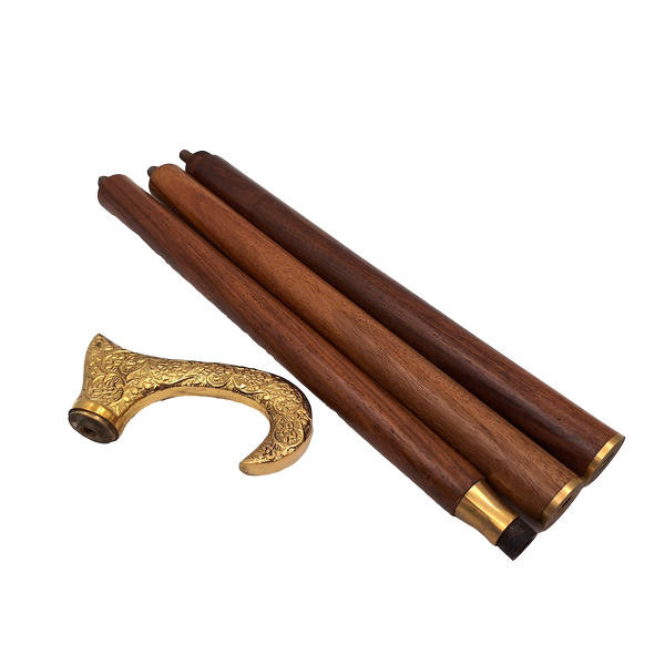 Holzgehstock mit goldenem Griff - faltbar - elegantes Geschenk mit Möglichkeit zur Personalisierung durch Gravur - 91,5 cm, braun mit Messinggriff