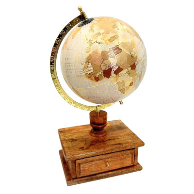 Eleganter Vintage-Schreibtischglobus mit Holzsockel und Schublade