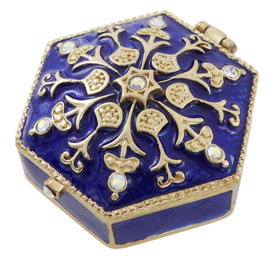 Reich verziertes kleines Geschenk-Metallkästchen mit Kristallen - B0035-08BL
