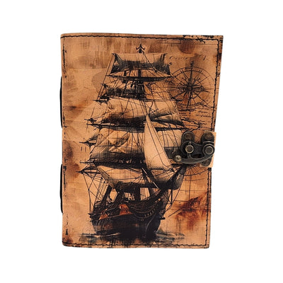 Maritimes Retro-Leder-Notizbuch Segelschiff - Geschenk für einen Segler – AH11