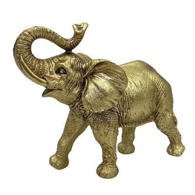 Goldener Elefant mit erhobenem Rüssel – kleine Elefanten-Dekorfigur - 141FJZ