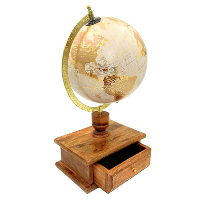 Eleganter Vintage-Schreibtischglobus mit Holzsockel und Schublade