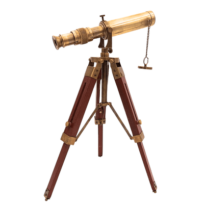 Retro-Messing-Fernrohr auf Holzstativ – verstellbare Höhe – SR010