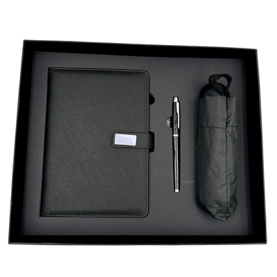 Elegantes Geschenkset - Ledernotizbuch mit Regenschirm und Kugelschreiber in Geschenkbox - EE12