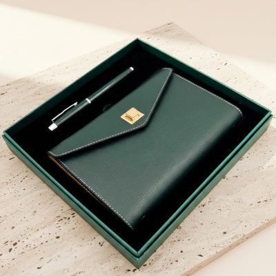 Elegantes Geschenkset - Ledernotizbuch mit Kugelschreiber in Geschenkbox – Premium – EE8