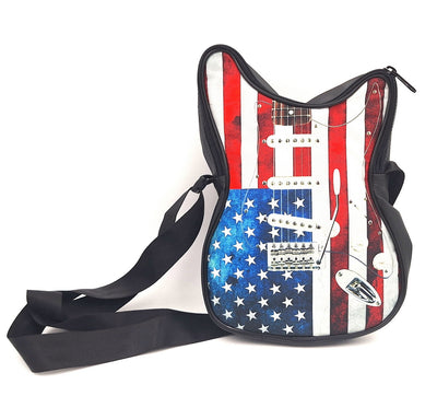 Umhängetasche in Gitarrenform – amerikanische Flagge – Geschenk für einen Musiker