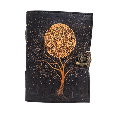 Leder-Notizbuch Vintage Retro Baum und Mond, 200 Seiten – AH08