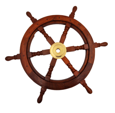 Holzsteuerrad mit Messingeinsatz – Durchmesser 60 cm – Maritime Retro-Dekoration als Geschenk für einen Segler