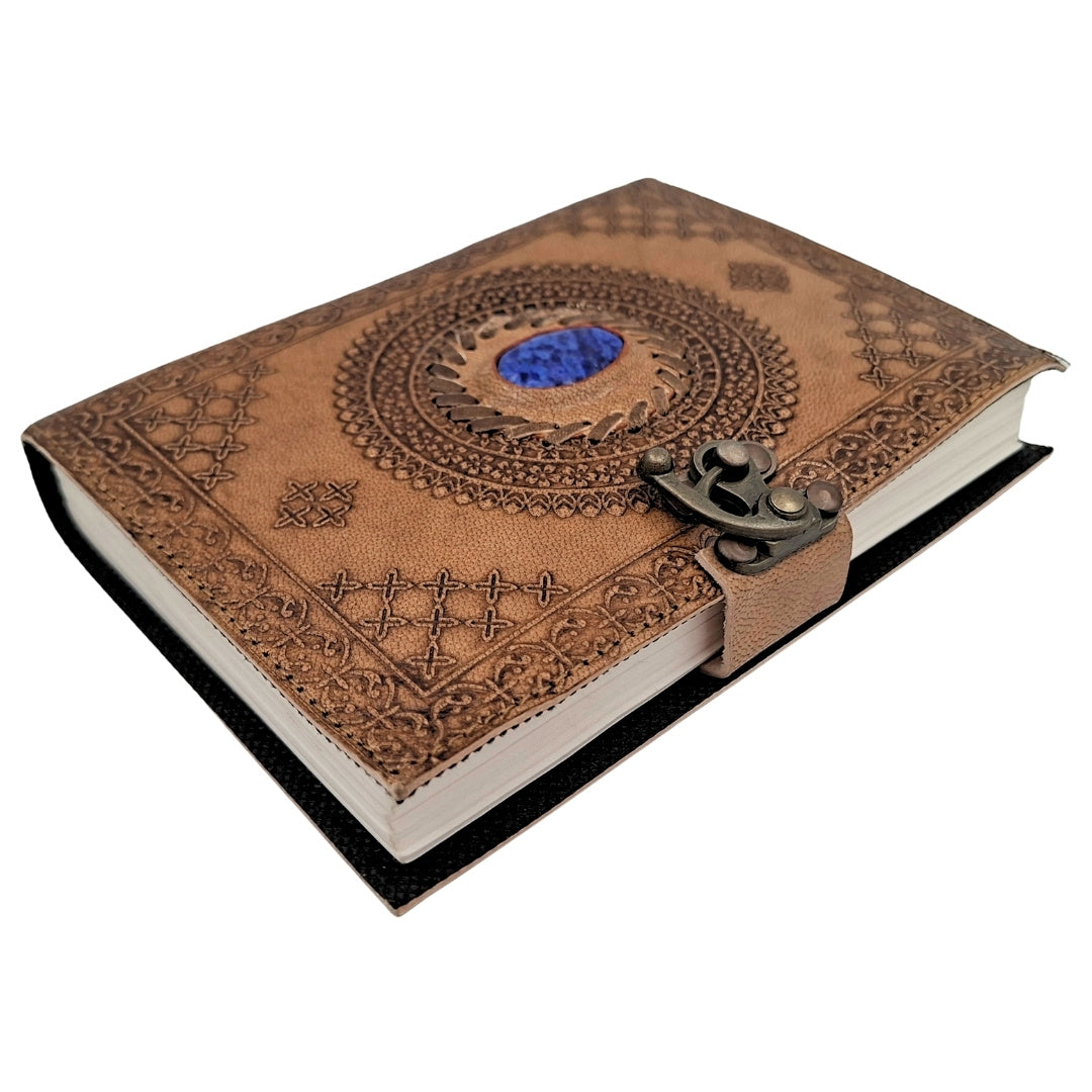 Retro-Ledernotizbuch mit Stein - Büffelleder - AH16