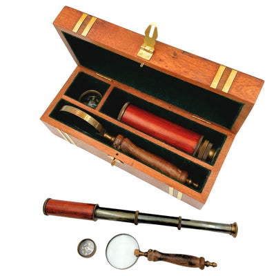 Exklusives Retro-Geschenkset – Fernrohr, Kompass und Lupe - NC102369