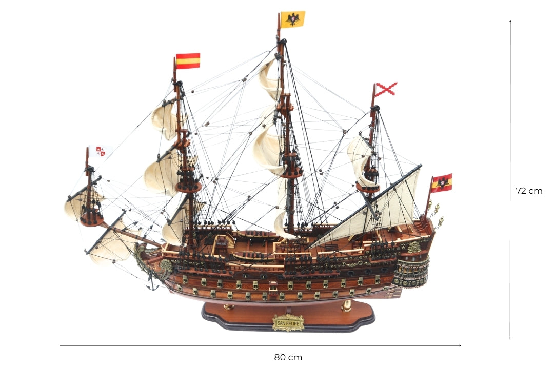 Segelschiffmodell des Schiffs San Felipe 80cm, Möglichkeit zur Personalisierung durch Gravur