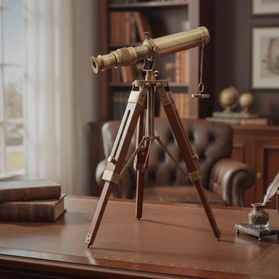 Retro-Messing-Fernrohr auf Holzstativ – verstellbare Höhe – SR010