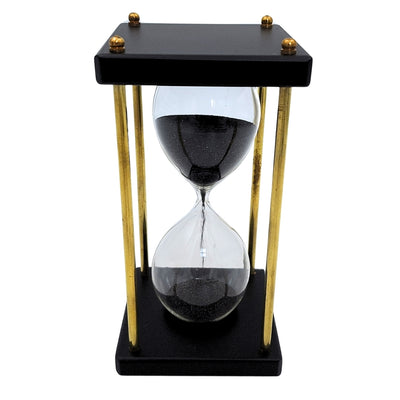 Sanduhr aus Messing und Holz 5 Minuten – schwarzer Sand – elegante Retro-Dekoration - STRS
