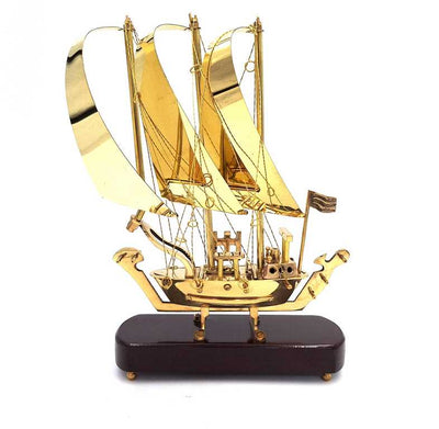 Messingschiff auf Holzsockel - 30cm - N-3615A