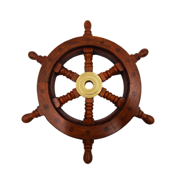 Hölzernes Steuerrad mit Messingeinsatz und Platz für einen Keil - Durchmesser 30 cm - ideales Geschenk mit Möglichkeit zur Personalisierung durch Gravur - maritimer und Retro-Stil