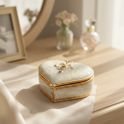 Exklusive Schatulle Schmuckkästchen Herz mit Kristallen - B0767-06WH