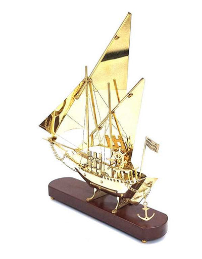 Messingschiff auf Holzsockel 43cm - N-4453
