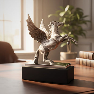 Pegasus - dekorative Aluminiumfigur auf Stahl-Holz-Sockel - NI9935