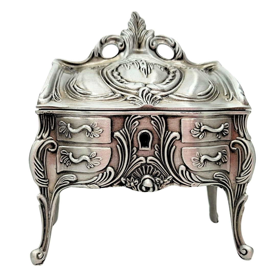 Metallene Schmuckschatulle Silber Retro - 2056M