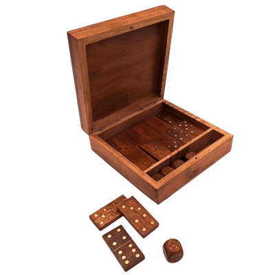 Spieleset – Domino und Spielwürfel in einer Holzbox – DO-002