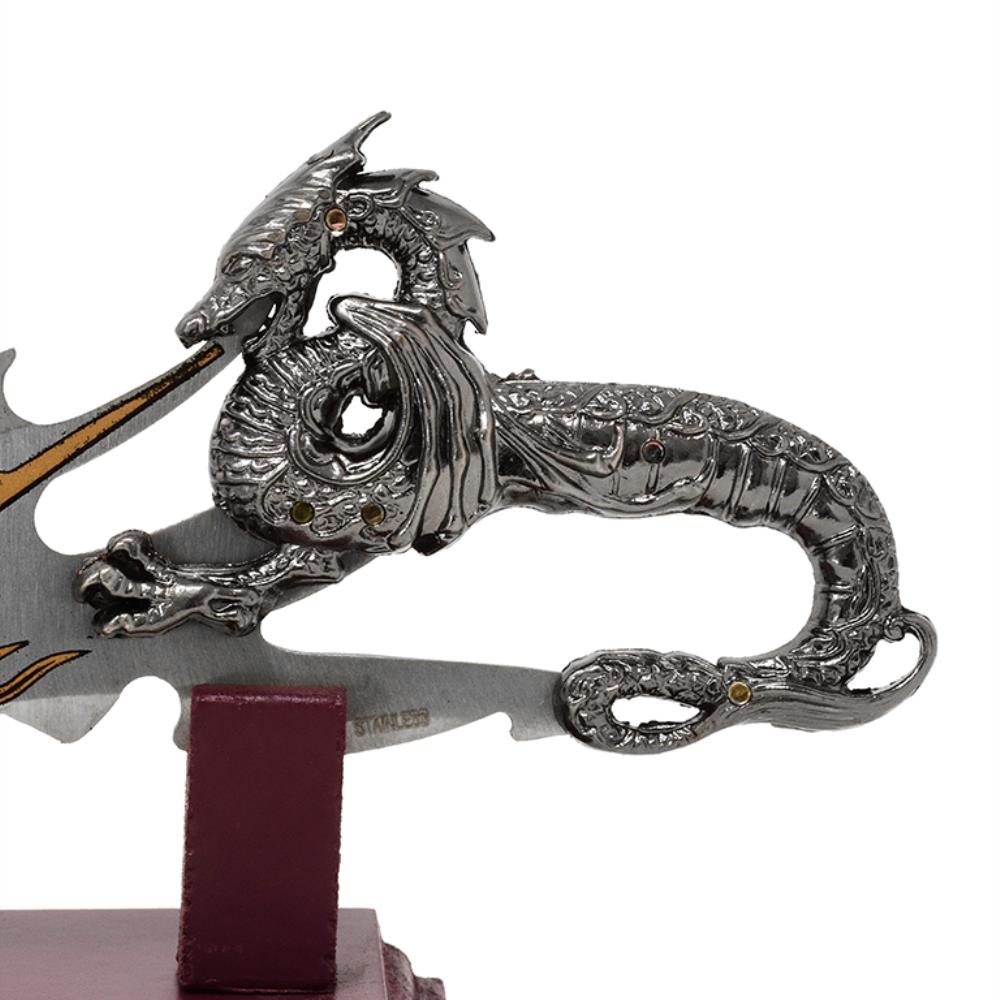 Dekorativer Dolch Drache auf Sockel 19 cm - Fantasy - Edelstahl – SW-185