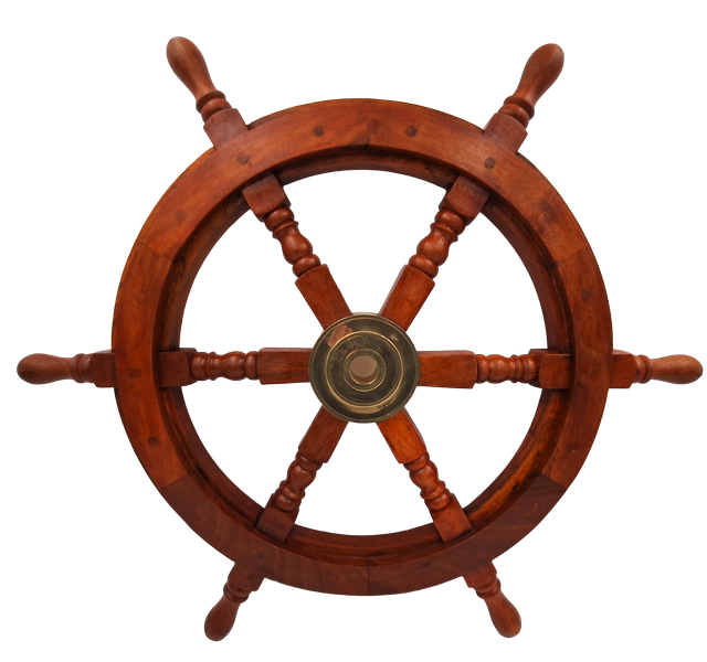 Holzsteuerrad mit Messingeinsatz – Durchmesser 60 cm – Maritime Retro-Dekoration als Geschenk für einen Segler