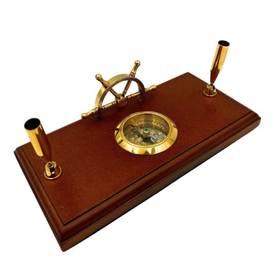 Maritimes Schreibtischset – Steuerrad, Kompass, Stifthalter – TT019