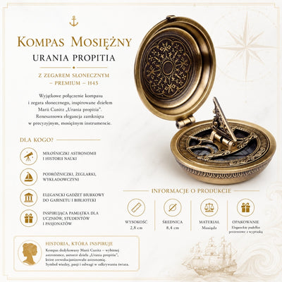 Messingkompass Urania Propitia mit Sonnenuhr - Premium - H45